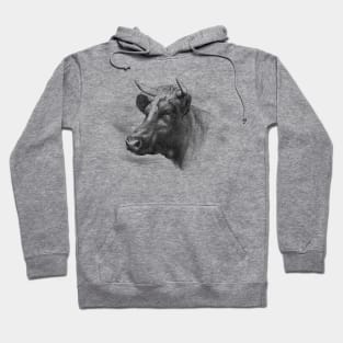 Cow Head Black & White Illustration Hoodie